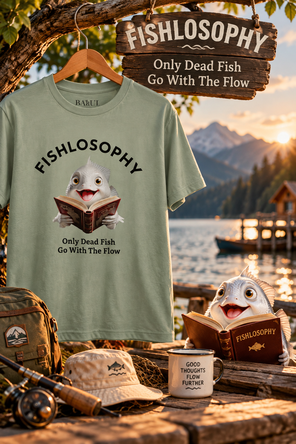 FISHLOSOPHY fish reading a book graphic T-shirt